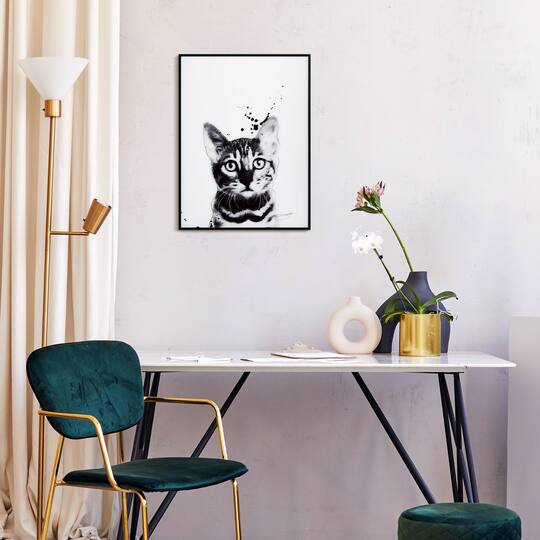 Empire Art Direct 24" x 18" Black & White Bengal Cat Pet Reverse Printed Wall Art with Black Frame